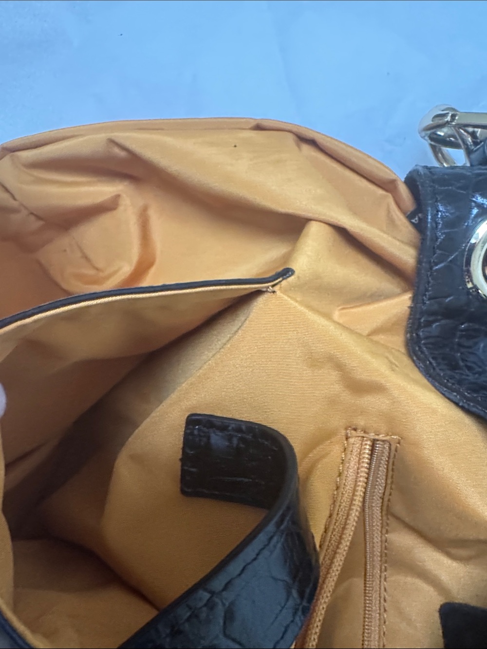 Cole Haan Black Suede Drawstring Shoulder Bag with Gold Hardware - Picture 10 of 12